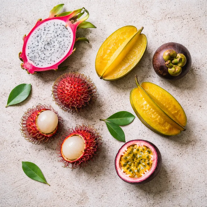 Colourful assortment of fresh exotic produce